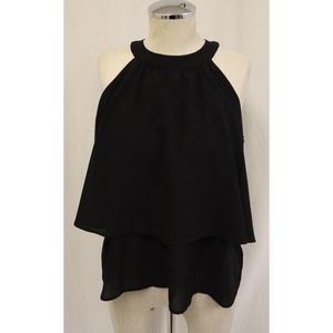 Paper Crane Black Flowy 2 Tier Flowy Halter Top Womens Size Small Black